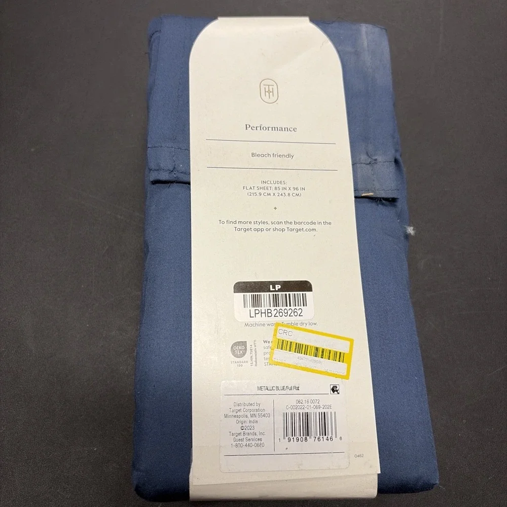 Full 400 Thread Count Performance Flat Sheet Metallic Blue Threshold Cotton 0638